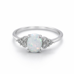 925 OV WHITE SYNTHETIC OPAL+CZ PAVE RING - 8MM <br/>M13720