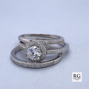 925 CZ PAVE MILLGRAIN TRIP WEDDING SET RING