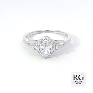 925 OVAL CZ PAVE HALO DRESS RING - 9MM <br/>M13724