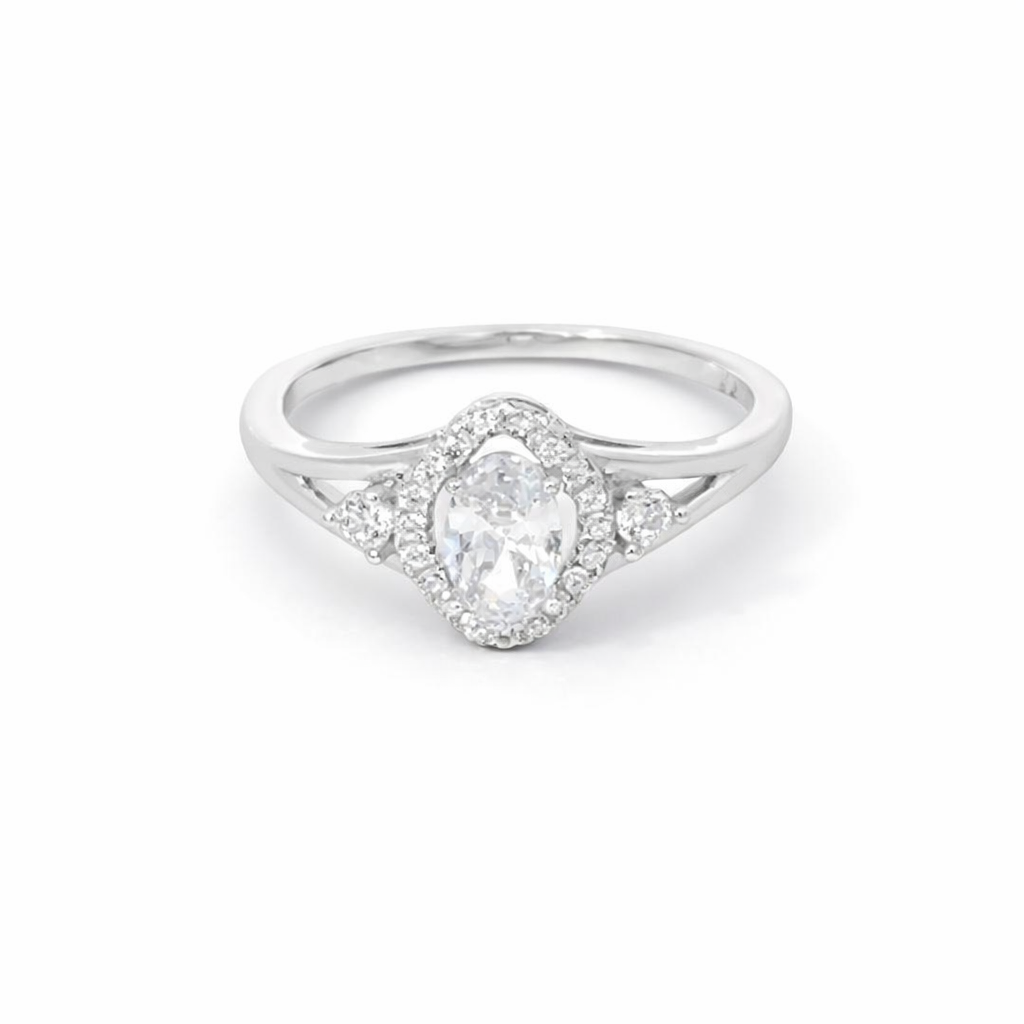 925 OVAL CZ PAVE HALO DRESS RING - 9MM <br/>M13724