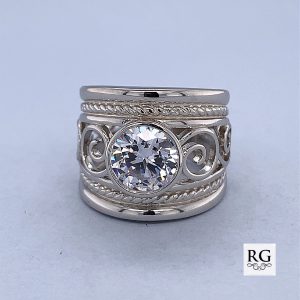 925 CZ ROPE FILIGREE SWIRL BROAD RING - 17MM <br/>M13725