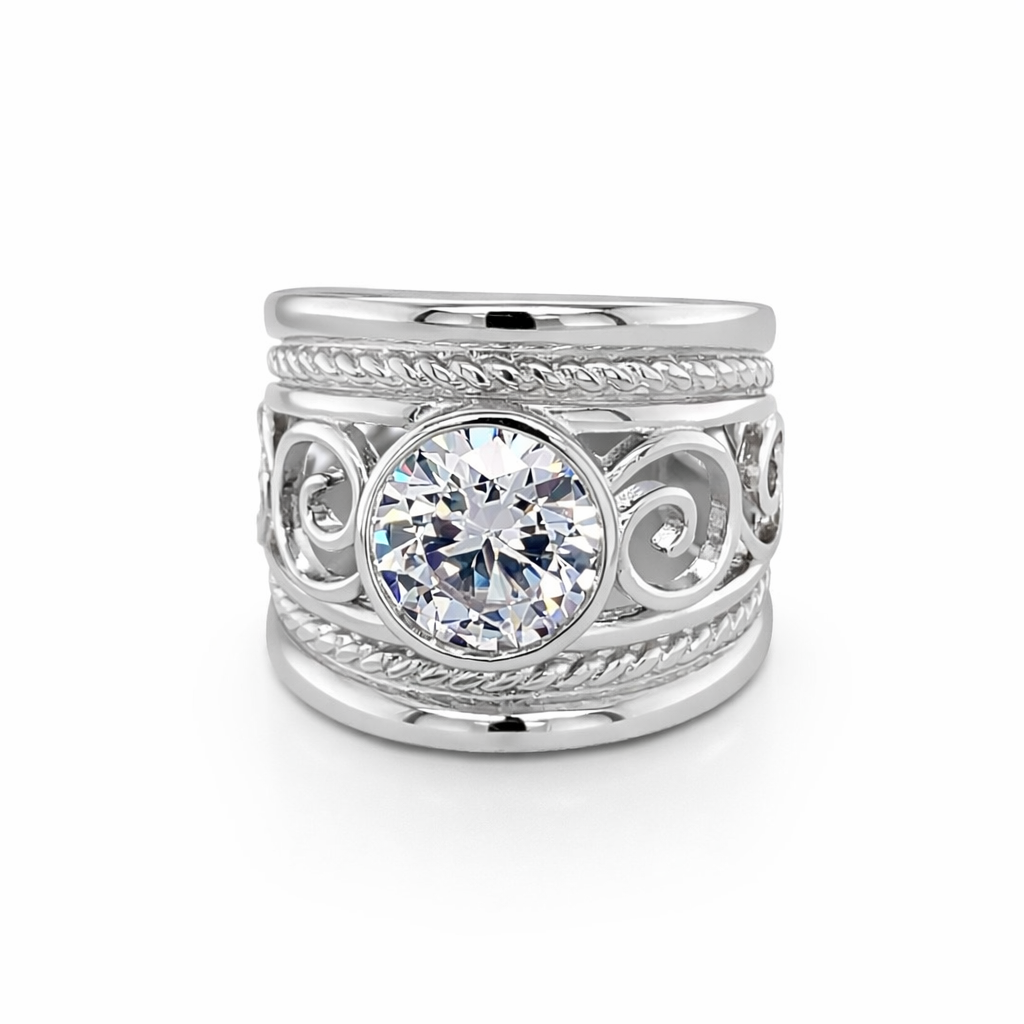 925 CZ ROPE FILIGREE SWIRL BROAD RING - 17MM <br/>M13725