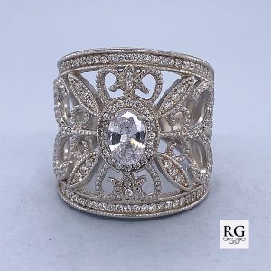 925 CZ PAVE MILLGRAIN FILIGREE RING - 22MM
