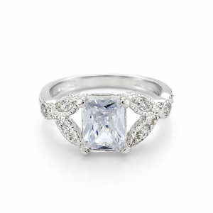925 EMERALD CZ PAVE MATT MILLGR SHANK RING <br/>M13740