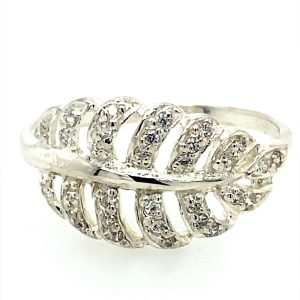 925 CZ PAVE MILLGRAIN LEAF BRANCH RING - 12MM <br/>M13741