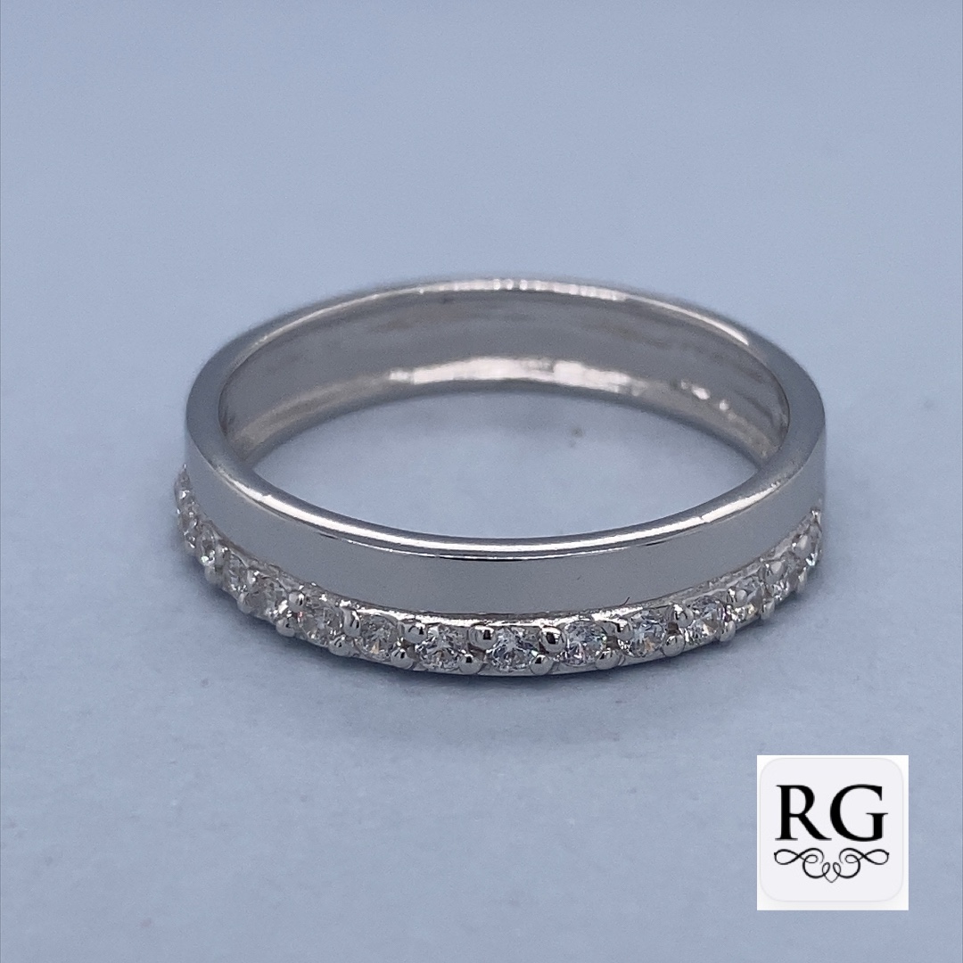 925 CZ PAVE+PLAIN DBL ETERNITY RING - 5MM <br/>M13742