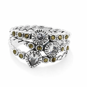 925 OXI DBL RND+PEAR CZ MILLGR TRIP ROPE RING - 12 <br/>M13744