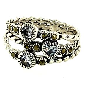 925 OXI DBL RND+HEART CZ MILLGR TRIP ROPE RING 11 <br/>M13745