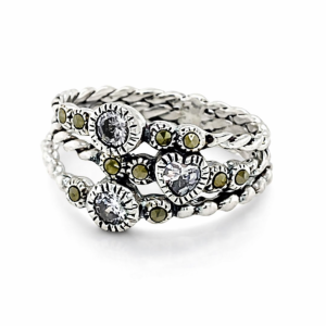 925 OXI DBL RND+HEART CZ MILLGR TRIP ROPE RING 11 <br/>M13745