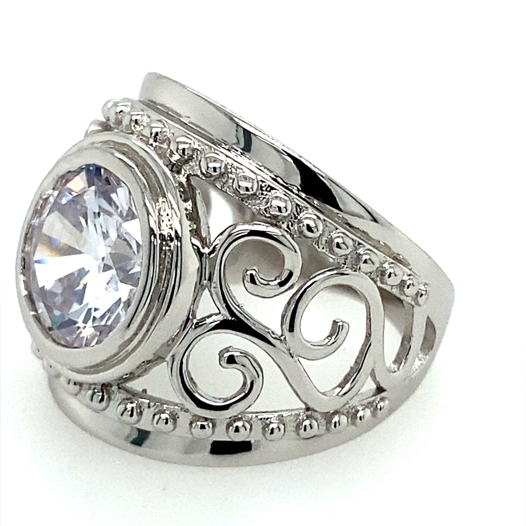925 CZ MILLGR SWIRL FILIGREE RING - 20MM <br/>M13749 - Image 2
