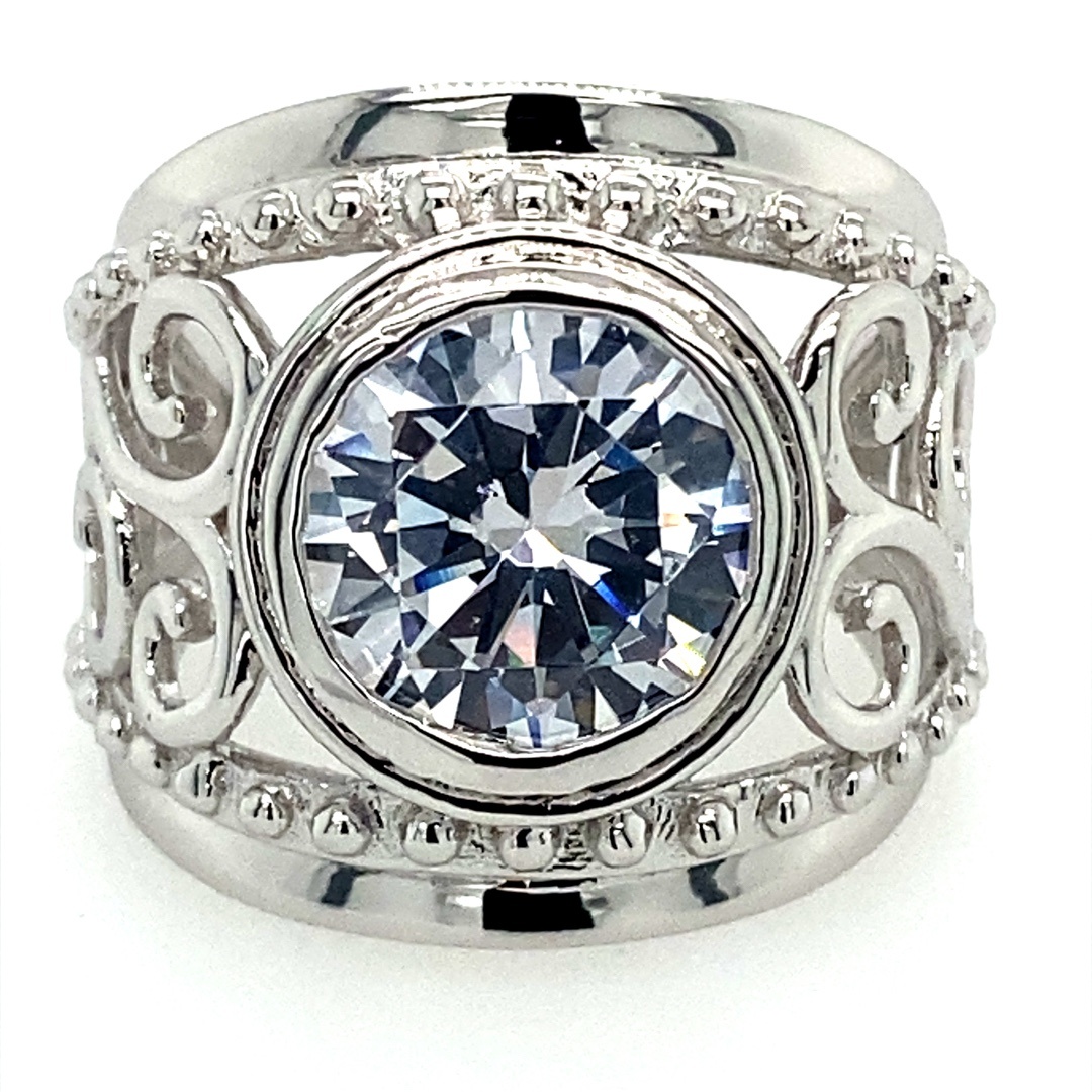925 CZ MILLGR SWIRL FILIGREE RING - 20MM <br/>M13749