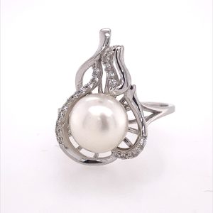 925 FW PEARL+CZ PAVE POINTY RING - 21MM <br/>M13760N