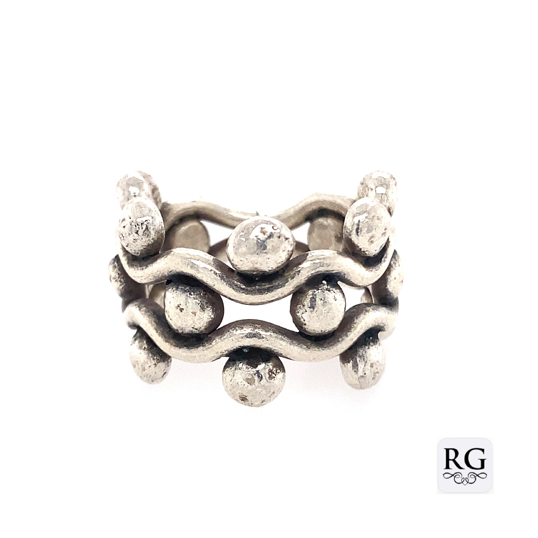 925 OXI OPEN CUT WAVY BALL RING - 16MM <br/>M13768