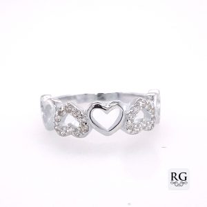 925 CZ PAVE+PLAIN CUT OUT HEARTS RING - 6MM <br/>M13779