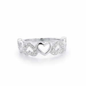 925 CZ PAVE+PLAIN CUT OUT HEARTS RING - 6MM <br/>M13779