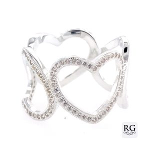 925 CZ PAVE MILLGR CUT OUT HEARTS RING - 15MM <br/>M13781