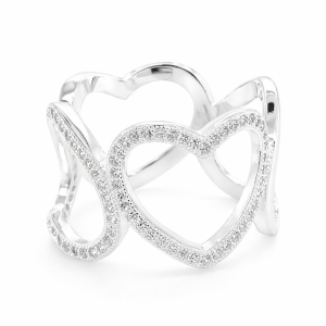 925 CZ PAVE MILLGR CUT OUT HEARTS RING - 15MM <br/>M13781