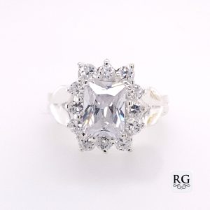 925 RECT CZ PAVE HALO DRESS RING - 15MM <br/>M13784