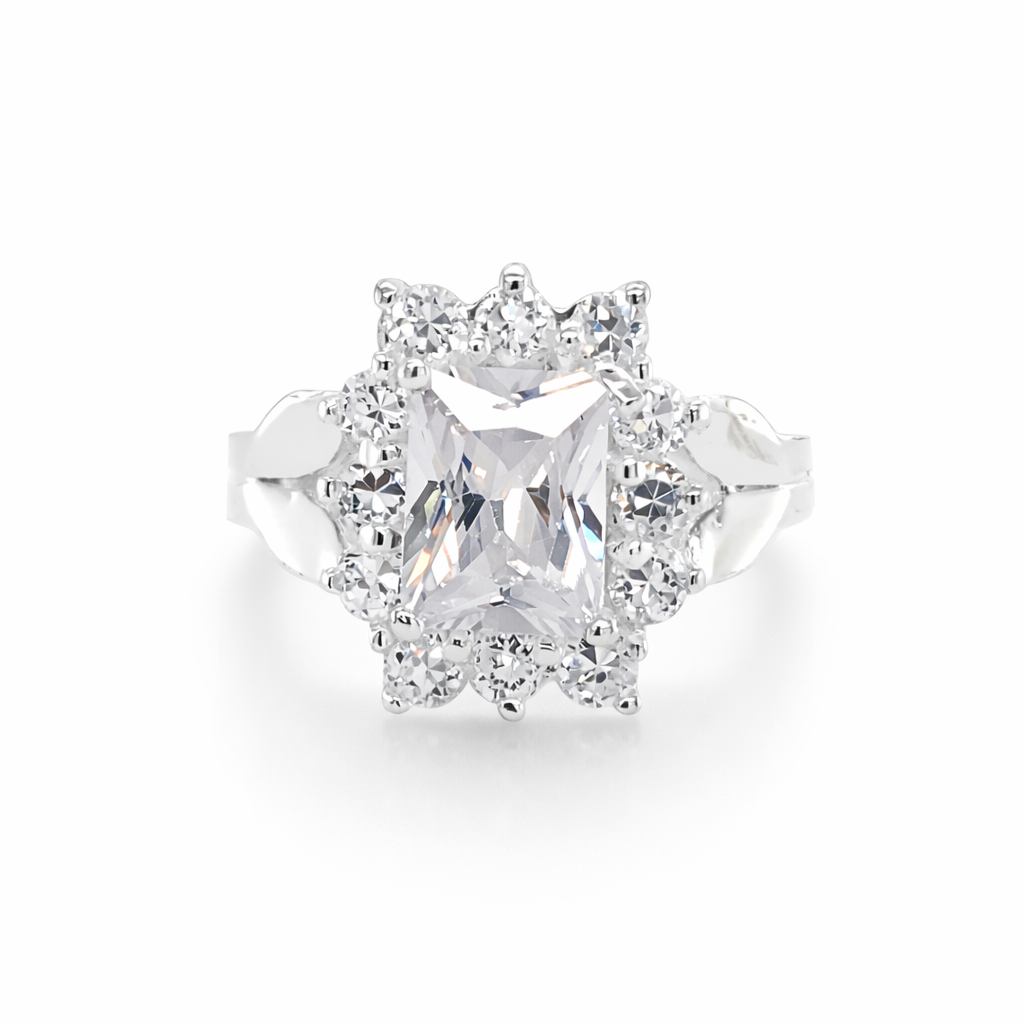 925 RECT CZ PAVE HALO DRESS RING - 15MM <br/>M13784