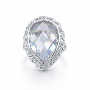 925 FACETED TEARDROP CZ BULKY RING - 28MM <br/>M13800