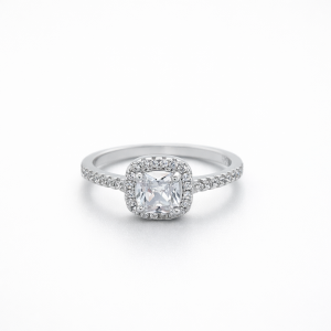925 SQUARE CZ PAVE SOLITAIRE HALO RING - 8MM <br/>M13825