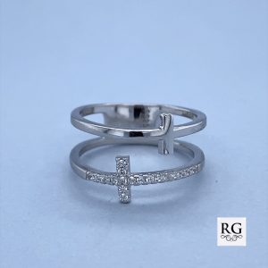 925 PLAIN+CZ PAVE DBL CROSS RING - 12MM <br/>M13828