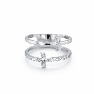 925 PLAIN+CZ PAVE DBL CROSS RING - 12MM <br/>M13828