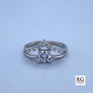 925 CZ PAVE SOLITAIRE+WISHBONE RING - 10MM <br/>M13833