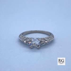 925 CZ PAVE SOLITAIRE FANCY SHANK RING - 6MM <br/>M13835
