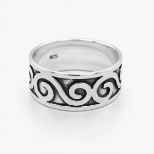 925 OXI CELTIC SPIRAL ETCHED BAND RING - 9MM <br/>M13863