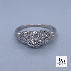 925 CZ PAVE FLOWER+LEAF RING - 8MM <br/>M13866