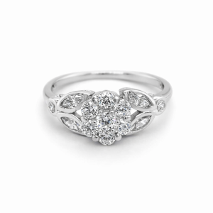925 CZ PAVE FLOWER+LEAF RING - 8MM <br/>M13866
