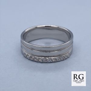 925 CZ PAVE+DBL PLAIN BAND RING - 6MM <br/>M13868