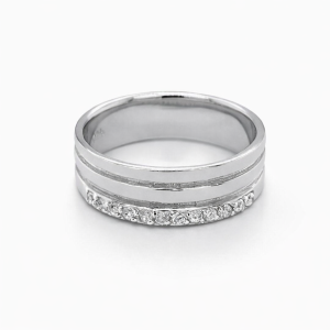 925 CZ PAVE+DBL PLAIN BAND RING - 6MM <br/>M13868