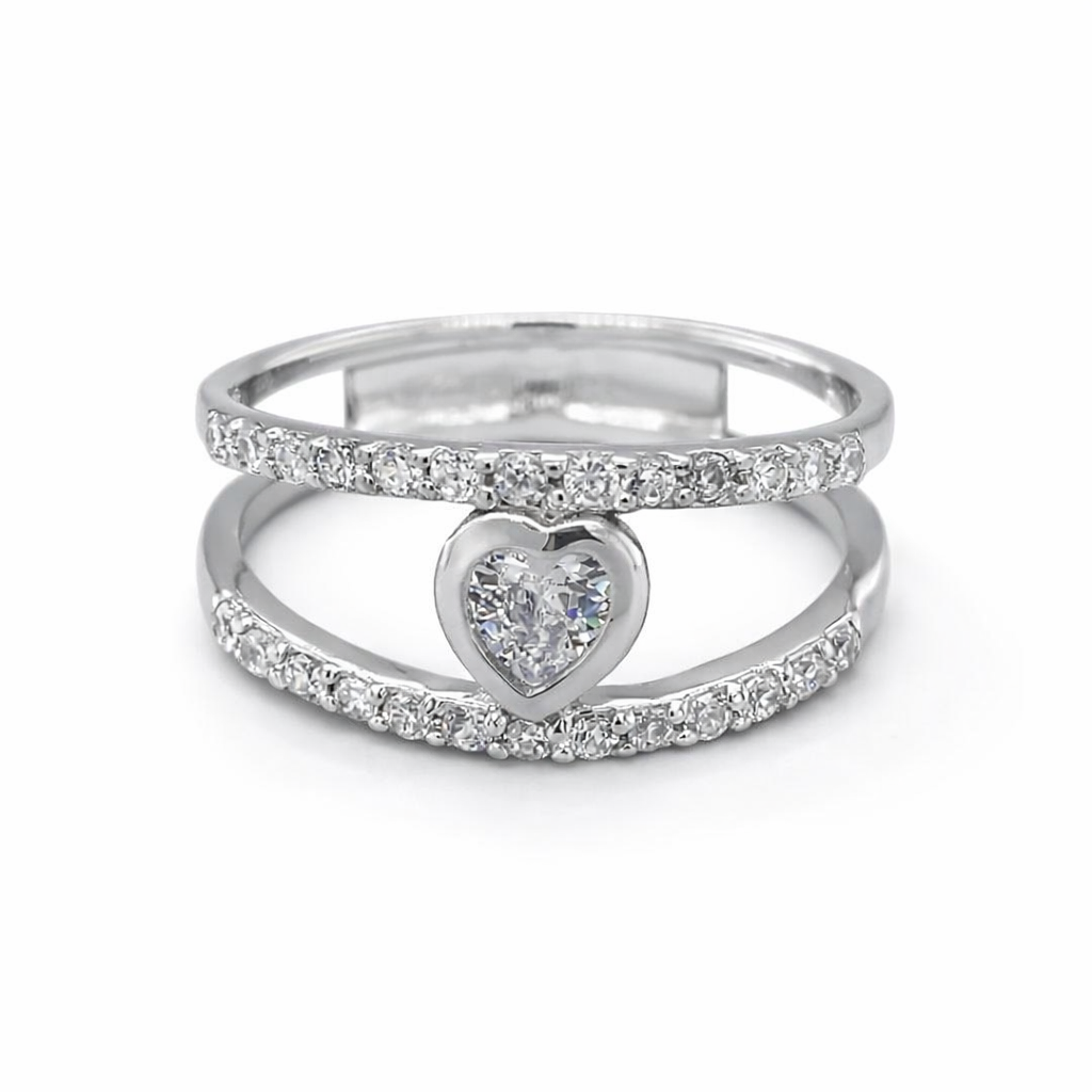 925 DBL CZ PAVE ETERNITY WITH HEART RING - 9MM <br/>M13869