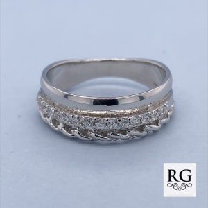 925 CZ PAVE+PLAIN+ROPE TRIP BAND RING - 7MM <br/>M13872