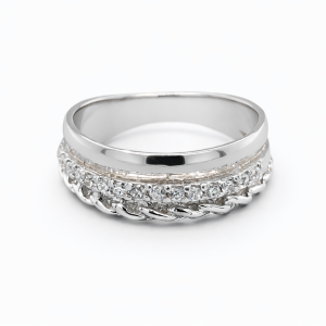 925 CZ PAVE+PLAIN+ROPE TRIP BAND RING - 7MM <br/>M13872