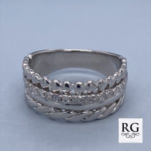925 CZ PAVE+PLAIN+ROPE+BEAD BAND RING - 9MM <br/>M13873