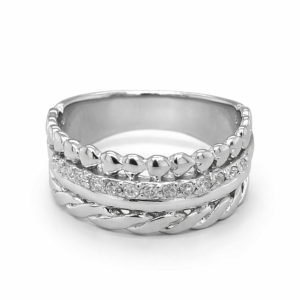 925 CZ PAVE+PLAIN+ROPE+BEAD BAND RING - 9MM <br/>M13873