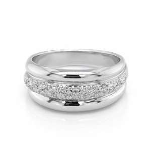 925 CZ PAVE+DBL PLAIN TRIP BAND RING - 9MM <br/>M13874