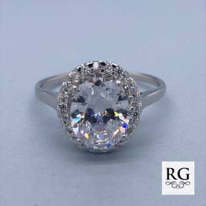 925 OVAL CZ PAVE HALO FILIGREE RING - 13MM <br/>M13878