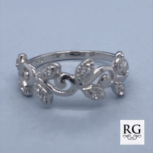 925 CZ PAVE MILLGRAIN LEAF VINE RING - 8MM <br/>M13879