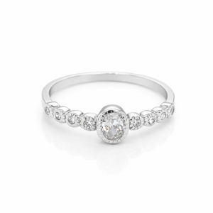 925 OVAL+RND CZ PAVE MILLGRAIN RING - 5MM  <br/>M13882