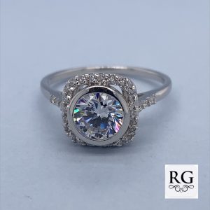 925 CZ TUBE SET SQ CZ PAVE HALO RING - 11MM <br/>M13883