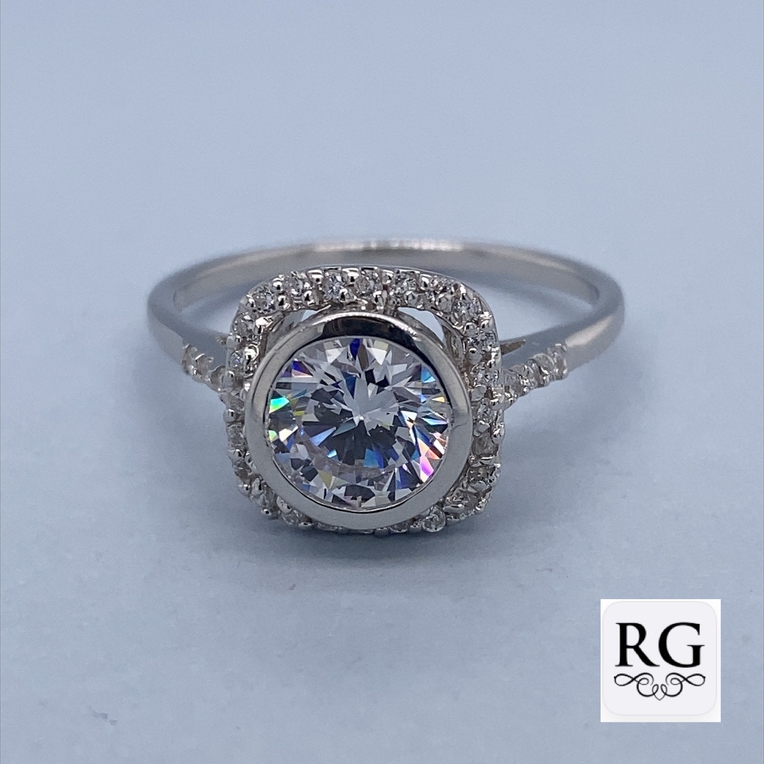 925 CZ TUBE SET SQ CZ PAVE HALO RING - 11MM <br/>M13883
