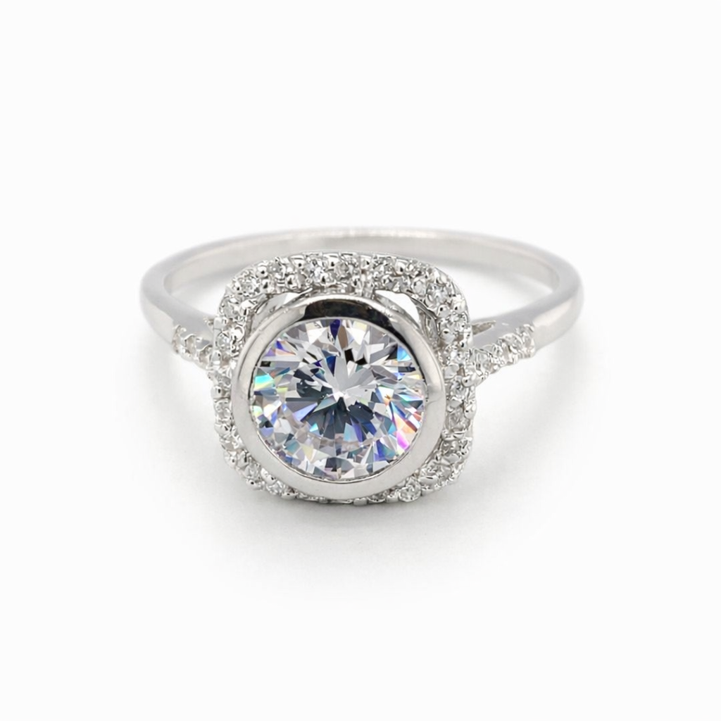 925 CZ TUBE SET SQ CZ PAVE HALO RING - 11MM <br/>M13883