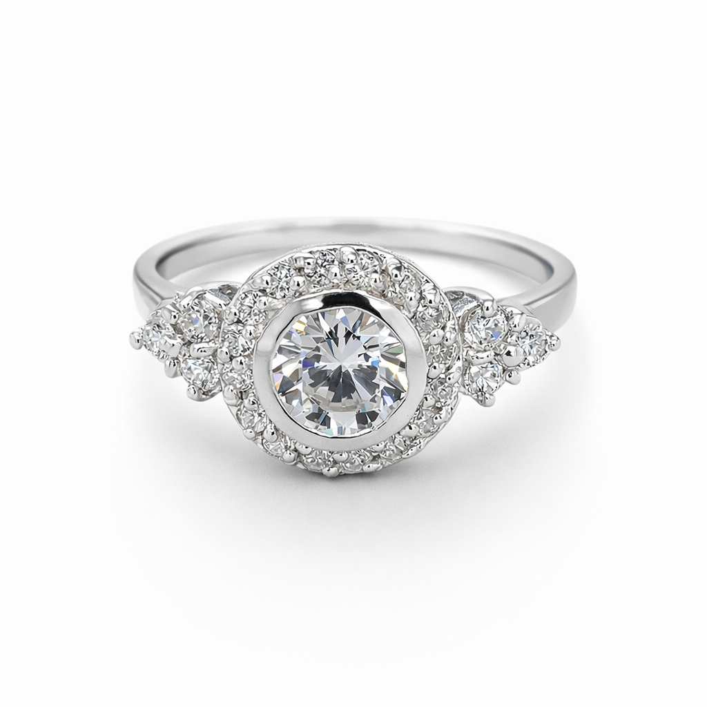 925 CZ PAVE CLAW+TUBE SET HALO DRESS RING - 11MM <br/>M13884