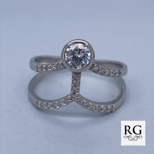 925 TUBE SET CZ DBL CZ PAVE WISHBONE RING - 16MM <br/>M13888