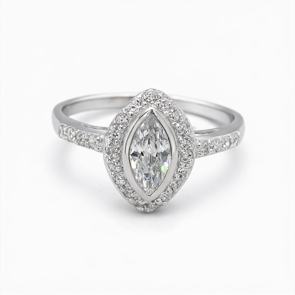 925 MARQUISE CZ PAVE HALO RING - 12MM <br/>M13891