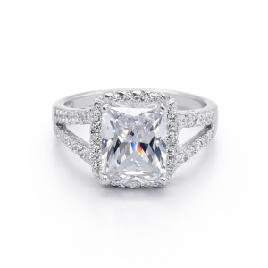 925 RECT CZ PAVE HALO SPLIT SHANK RING - 11MM <br/>M13894